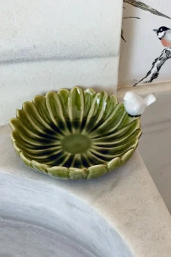 Cristina Oria Joyeros, Carteras Y Fundas|Piezas Decorativas^Cuenco Decorativo Verde Flor Con Pájaro Blanco