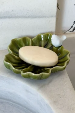 Cristina Oria Joyeros, Carteras Y Fundas|Piezas Decorativas^Cuenco Decorativo Verde Flor Irregular Con Pájaro Blanco