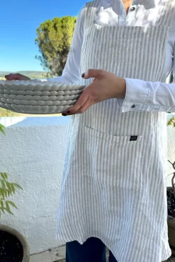 Cristina Oria Delantales|Delantales^Delantal De Lino Con Diseño De Rayas Beige