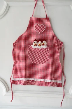 Cristina Oria Delantales|Delantales^Delantal De Niños Mini Con Diseño De Gallinas & Cuadros Rojos