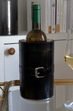 Cristina Oria Cubiteras Y Champaneras^Enfriador De Botellas De Cuero Negro Con Detalle De Hebilla