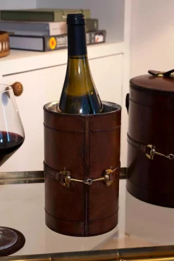 Cristina Oria Cubiteras Y Champaneras^Enfriador De Botellas De Cuero Con Detalle De Hierro De Caballo