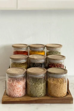 Cristina Oria Almacenaje^Especiero Escalonado De Madera De Acacia Con 9 Tarros De Cristal