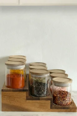 Cristina Oria Almacenaje^Especiero Escalonado De Madera De Acacia Con 9 Tarros De Cristal