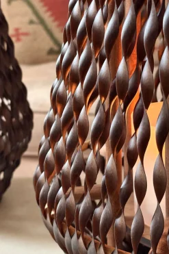 Cristina Oria Piezas Decorativas|Candelabros Y Portavelas^Farolillo Con Diseño Trenzado De Cuero Grande