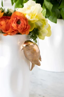 Cristina Oria Jarrones, Floreros Y Maceteros^Florero Porcelana Blanco Con Pájaros Dorados Pequeño