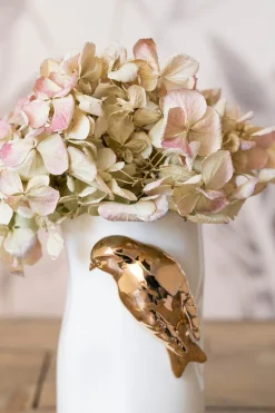 Cristina Oria Jarrones, Floreros Y Maceteros^Florero Porcelana Blanco Con Pájaros Dorados Pequeño