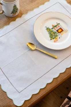 Cristina Oria Manteles Individuales^Individual Con Borde Ondulado Y Detalle De Vainica