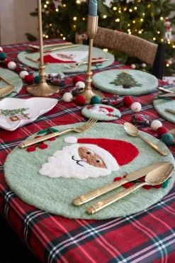 Cristina Oria Manteles Individuales^Individual De Fieltro Verde Con Diseño De Papa Noel