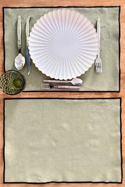 Cristina Oria Manteles Individuales^Individual De Lino Impermeable Verde Con Borde Negro