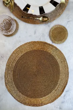 Cristina Oria Manteles Individuales|Platos Y Bajoplatos^Individual Dorado En Dos Tonalidades Bordado Con Cuentas