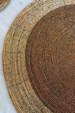 Cristina Oria Manteles Individuales|Platos Y Bajoplatos^Individual Dorado En Dos Tonalidades Bordado Con Cuentas