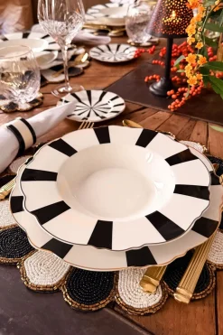 Cristina Oria Manteles Individuales|Platos Y Bajoplatos^Individual Flor Blanco Y Negro Bordado Con Cuentas