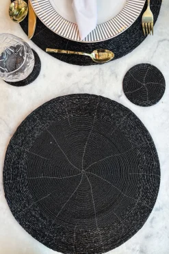 Cristina Oria Manteles Individuales|Platos Y Bajoplatos^Individual Negro Bordado Con Cuentas