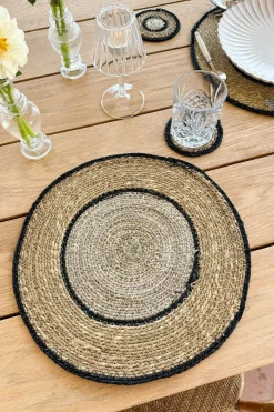 Cristina Oria Manteles Individuales^Individual Redondo de Seagrass Beige y Negro
