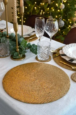 Cristina Oria Manteles Individuales|Platos Y Bajoplatos^Individual Redondo Dorado Bordado Con Hilo