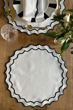 Cristina Oria Manteles Individuales^Individual Redondo Impermeable Con Diseño De Blonda Blanco Y Negro