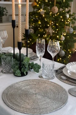 Cristina Oria Manteles Individuales|Platos Y Bajoplatos^Individual Redondo Plateado Bordado Con Cuentas