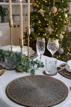 Cristina Oria Manteles Individuales|Platos Y Bajoplatos^Individual Redondo Plateado Con Detalles Dorados Bordado Con Cuentas