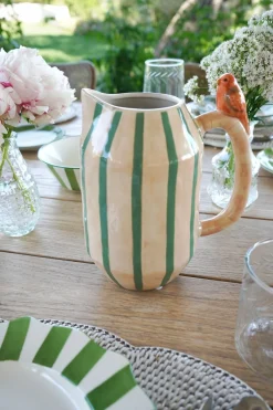 Cristina Oria Jarras Y Botellas^Jarra Rayas Verdes Y Detalle Pájaro