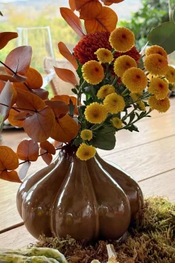 Cristina Oria Jarrones, Floreros Y Maceteros^Jarrón Artesanal Aurelia Marrón Esmaltado Oval