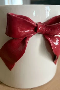 Cristina Oria Jarrones, Floreros Y Maceteros^Jarrón De Porcelana Blanco Con Lazo Rojo
