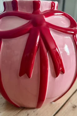 Cristina Oria Jarrones, Floreros Y Maceteros^Jarrón De Porcelana Rosa Con Lazo Rojo