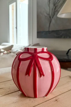 Cristina Oria Jarrones, Floreros Y Maceteros^Jarrón De Porcelana Rosa Con Lazo Rojo