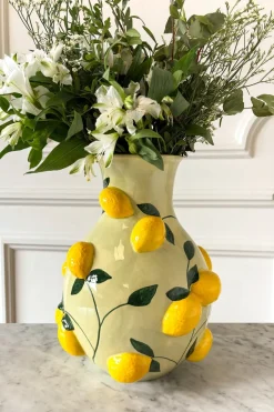 Cristina Oria Jarrones, Floreros Y Maceteros^Jarrón Diseño Limones Y Fondo Verde