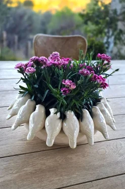 Cristina Oria Jarrones, Floreros Y Maceteros^Jarrón Redondo Con Diseño De Pájaros Blanco