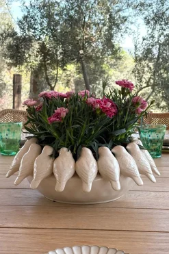 Cristina Oria Jarrones, Floreros Y Maceteros^Jarrón Redondo Con Diseño De Pájaros Blanco