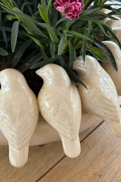 Cristina Oria Jarrones, Floreros Y Maceteros^Jarrón Redondo Con Diseño De Pájaros Blanco