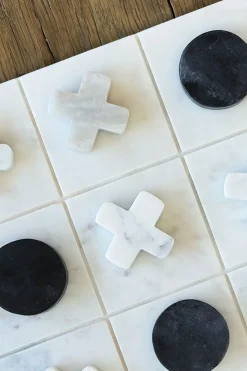 Cristina Oria Juegos De Mesa^Juego Tres En Raya De Mármol Blanco Con Fichas Negras Y Blancas