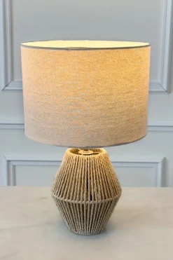 Cristina Oria Lámparas^Lámpara De Mesa De Cuerdas De Papel Trenzado Con Pantalla De Lino