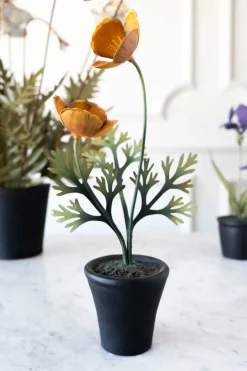 Cristina Oria Piezas Decorativas^Maceta Con Amapola Amarilla De Metal