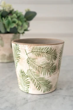 Cristina Oria Jarrones, Floreros Y Maceteros^Maceta De Cerámica Con Diseño De Hojas