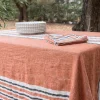 Cristina Oria Manteles^Mantel De Lino Color Teja Con Rayas Beige & Grises