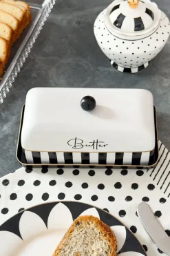 Cristina Oria Accesorios De Mesa^Mantequillero Rayas Blancas Y Negras Con Mensaje "Butter"