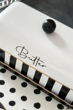 Cristina Oria Accesorios De Mesa^Mantequillero Rayas Blancas Y Negras Con Mensaje 