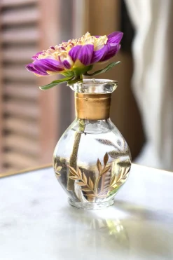 Cristina Oria Jarrones, Floreros Y Maceteros^Mini Florero Ovalado De Cristal Con Flores Doradas Pintadas A Mano