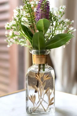 Cristina Oria Jarrones, Floreros Y Maceteros^Mini Florero Rectangular De Cristal Con Flores Doradas Pintadas A Mano