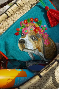 Cristina Oria Bolsos, Bolsas Y Neceseres|Otros Textil^Neceser Bordado A Mano Con Diseño De Perro Azul