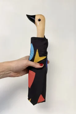 Cristina Oria Paraguas^Paraguas Con Diseño Abstracto Marrón Chocolate Y Mango Con Cabeza De Pato