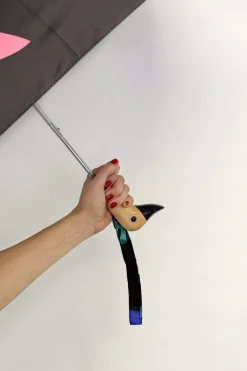 Cristina Oria Paraguas^Paraguas Con Diseño Abstracto Marrón Chocolate Y Mango Con Cabeza De Pato