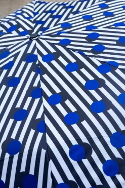 Cristina Oria Paraguas^Paraguas Con Diseño De Rayas Negras & Puntos Azules Y Mango Con Cabeza De Pato