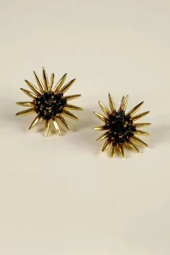 Cristina Oria Joyas Co|Joyas Co^Pendientes Dorados Con Diseño De Girasoles Negros