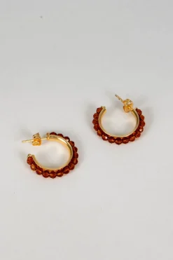 Cristina Oria Joyas Co|Joyas Co^Pendientes Dorados Con Diseño De Aros Y Piedras Ámbar