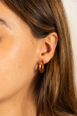 Cristina Oria Joyas Co|Joyas Co^Pendientes Dorados Con Diseño De Aros Y Piedras Ámbar