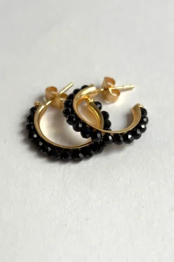 Cristina Oria Joyas Co|Joyas Co^Pendientes Dorados Con Diseño De Aros Y Onyx Negras