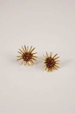 Cristina Oria Joyas Co|Joyas Co^Pendientes Dorados Con Diseño De Girasoles Marrones